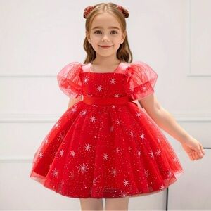 Red Starry Tulle Dress for Girls